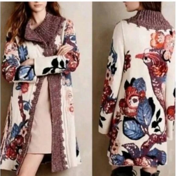 Rare Anthro Sleeping On Snow Embroidered Cardigan Sweater - Picture 2 of 8